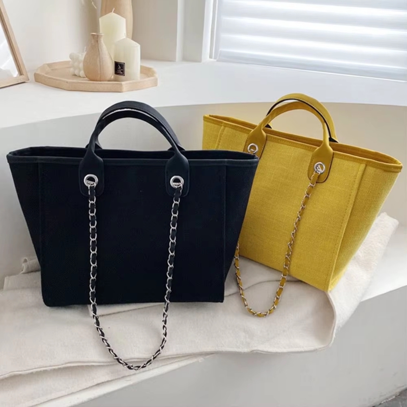 Women'S Young Bags - 여성용 캔버스 토트백, 대형 핸드백, 체인