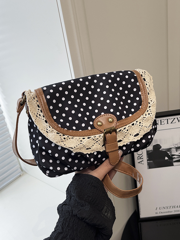 Women'S Young Bags - 레트로 폴카 도트 레이스 트림 캔버스
