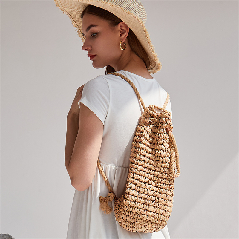 2023 여름 캐주얼 밀짚 배낭 여성 수제 Drawst - Women'S Raffia Bags 리뷰 및 가격